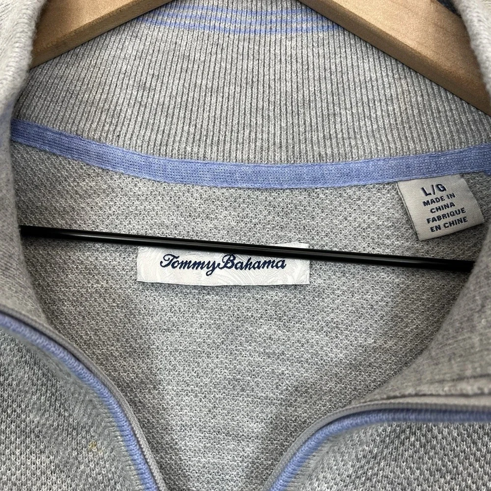 Tommy Bahama‎ Sweater L Quarter Zip Mens Gray Cotton Coolmax Polyester